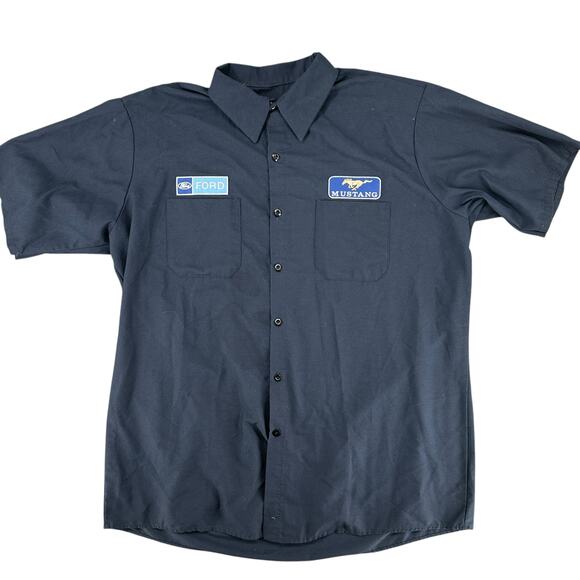 Ford Mustang Blue Pit Mechanic Button Down Work Crew Shirt Official Licensed XL - Picture 1 of 5